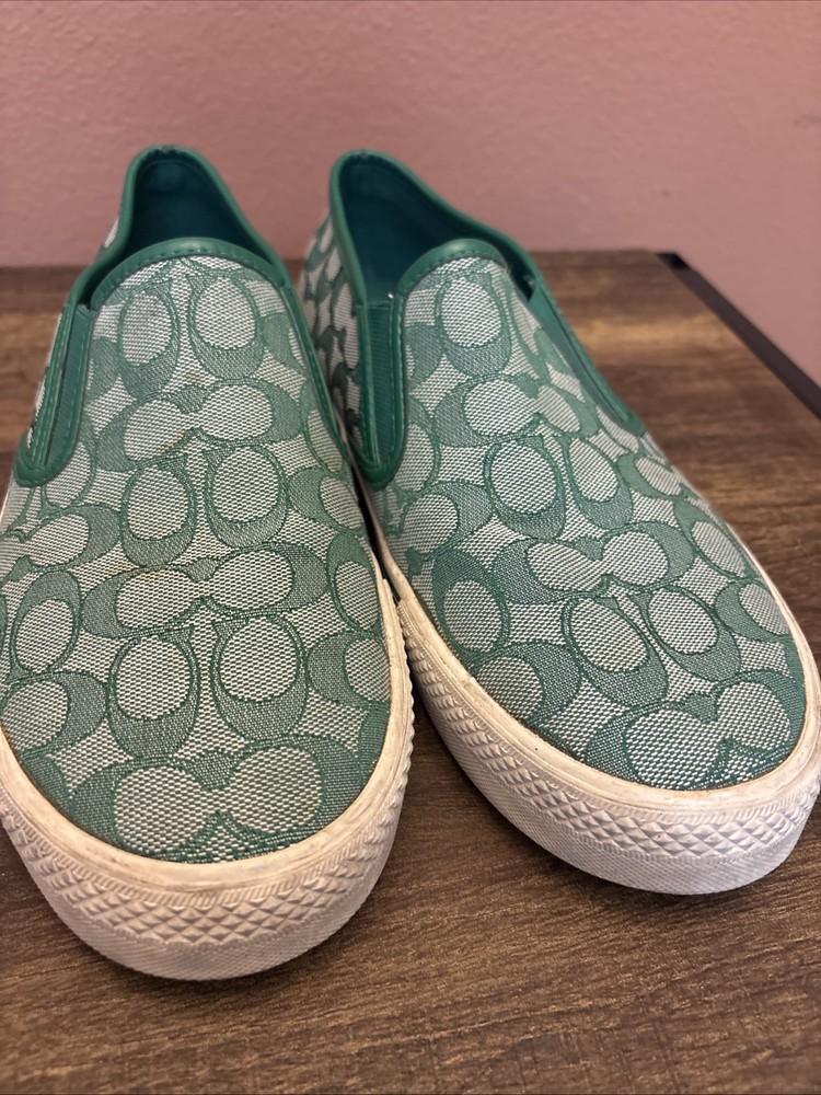 Coach Signature Jacquard Wells Slip-on Skate Sneakers In Green Size 10