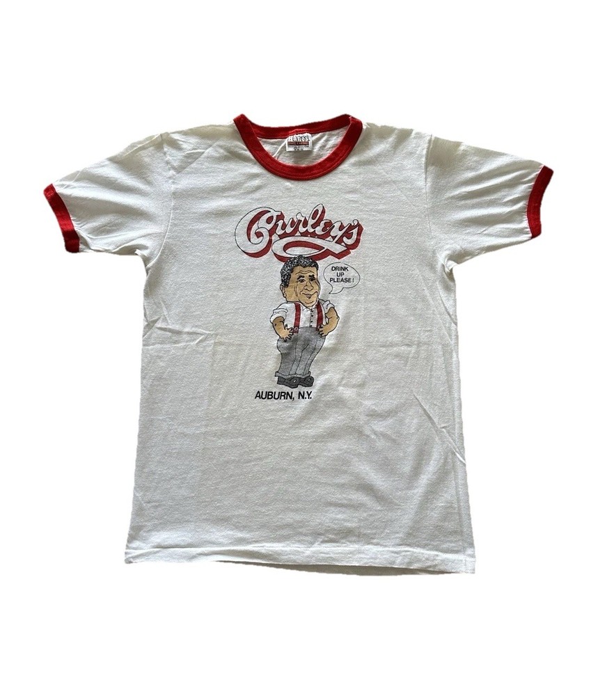 1970s Vintage Curley’s Restaurant Albany NY Ringer Tee Medium