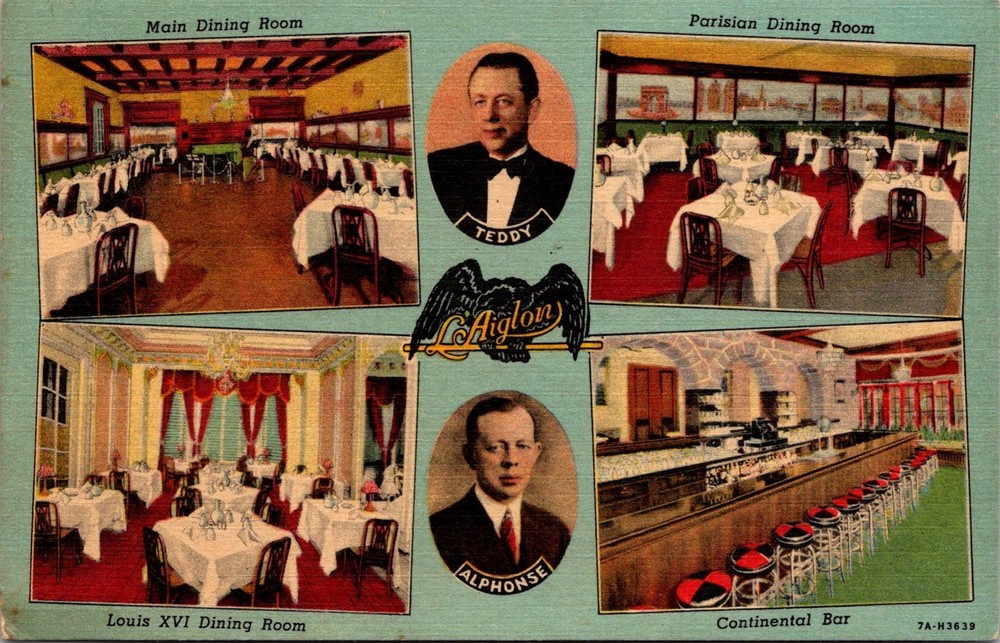 Dr Jim Stamps Postcard L'Aiglon Restaurant Multi View Chicago Linen