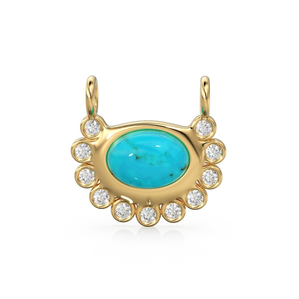 Natural Turquoise Diamond Pendant 18k Solid Gold Charm December Birthstone