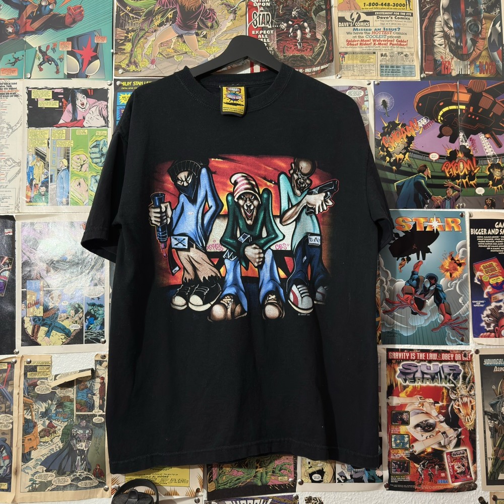 Vintage Conart Shirt Mens L 1997 Retro Graffiti Gun Boy Skate Rap Cotton Black
