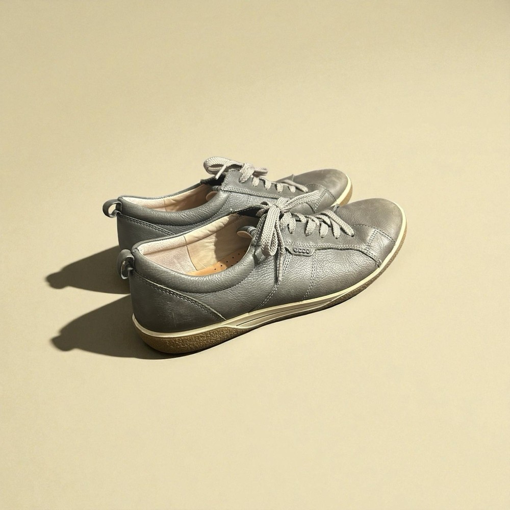 Women’s ECCO Soft 7 Gray Leather Lace Up Comfort Sneakers Size 41 EU 10-10.5 US