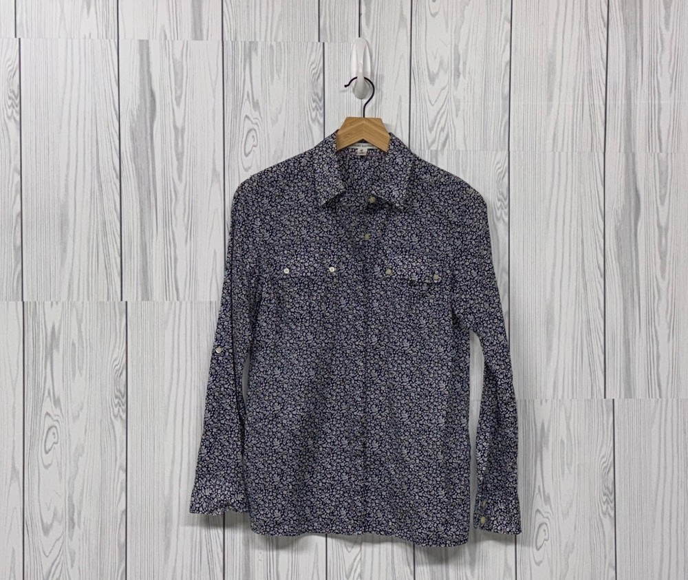 Banana Republic shirt womens size small floral button up long sleeve blue