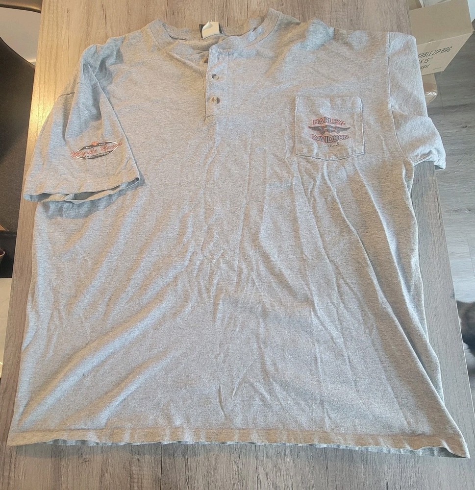 VTG Single Stitch Harley Davidson Pocket Tee XXL Myrtle Beach Gray Motorcycle