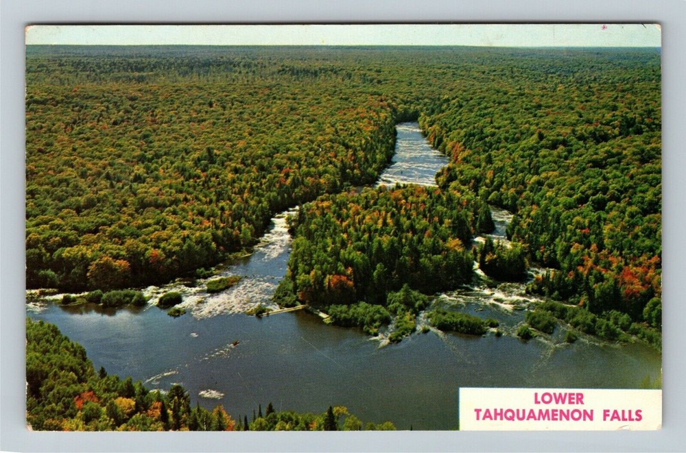 Lower Tahquamenon Falls MI-Michigan, Island Aerial View, c1970 Vintage Postcard
