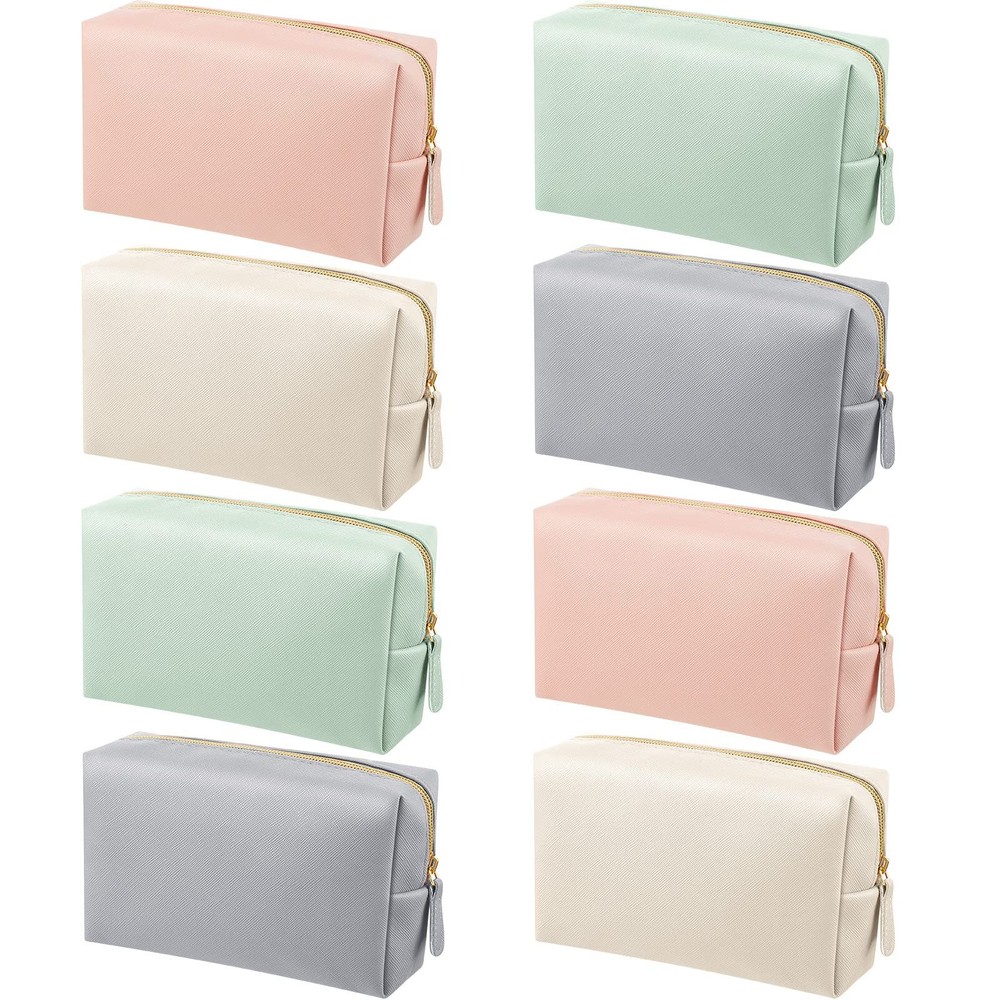 8 Pcs Makeup Bag Pu Leather Cosmetic Pouch Waterproof Small Toiletry Bag Portabl