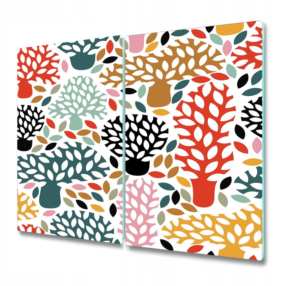 Glass Chopping Serving Utensil Serving Doodle trees red and blue 2x30x52