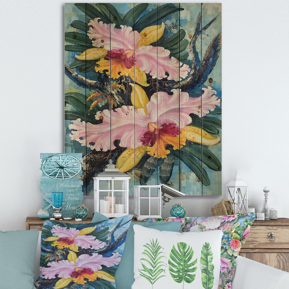 Designart 'Vintage Forest Orchids I' Traditional Print on