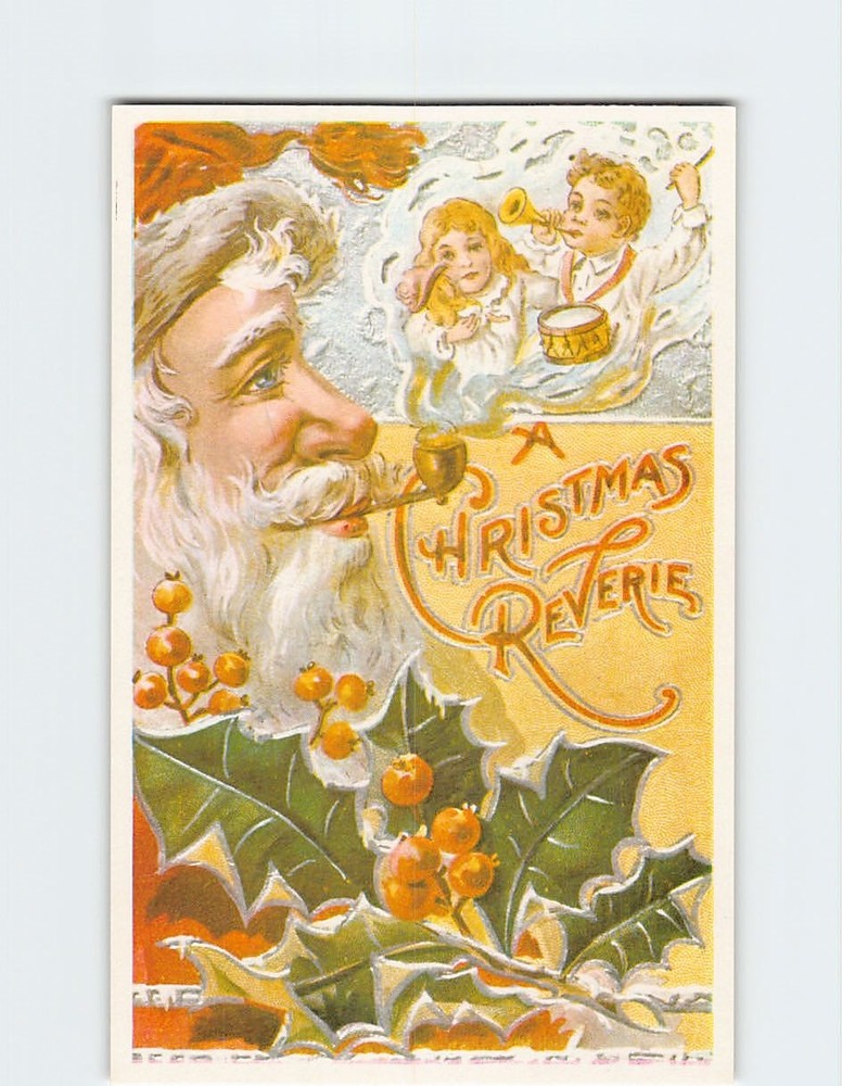 Postcard Angels and Santa Claus Art Print Christmas Holiday Greeting Card