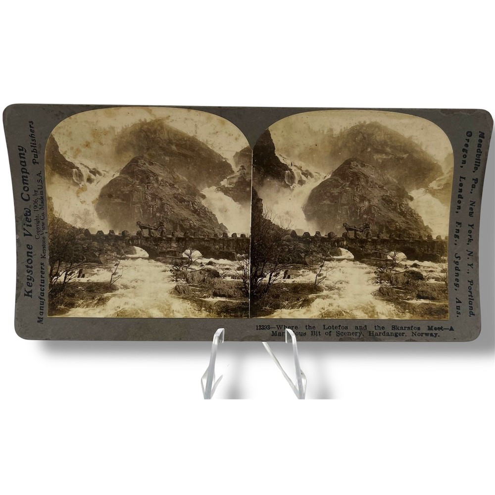 Keystone View Stereograph Lotefos Skarsfos Hardanger Norway 1906 Vintage Photo