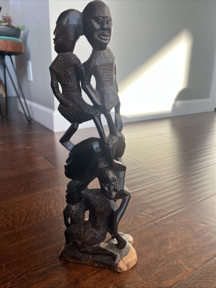 Vintage Makonde Family Tree Sculpture: Hand Carved African Art