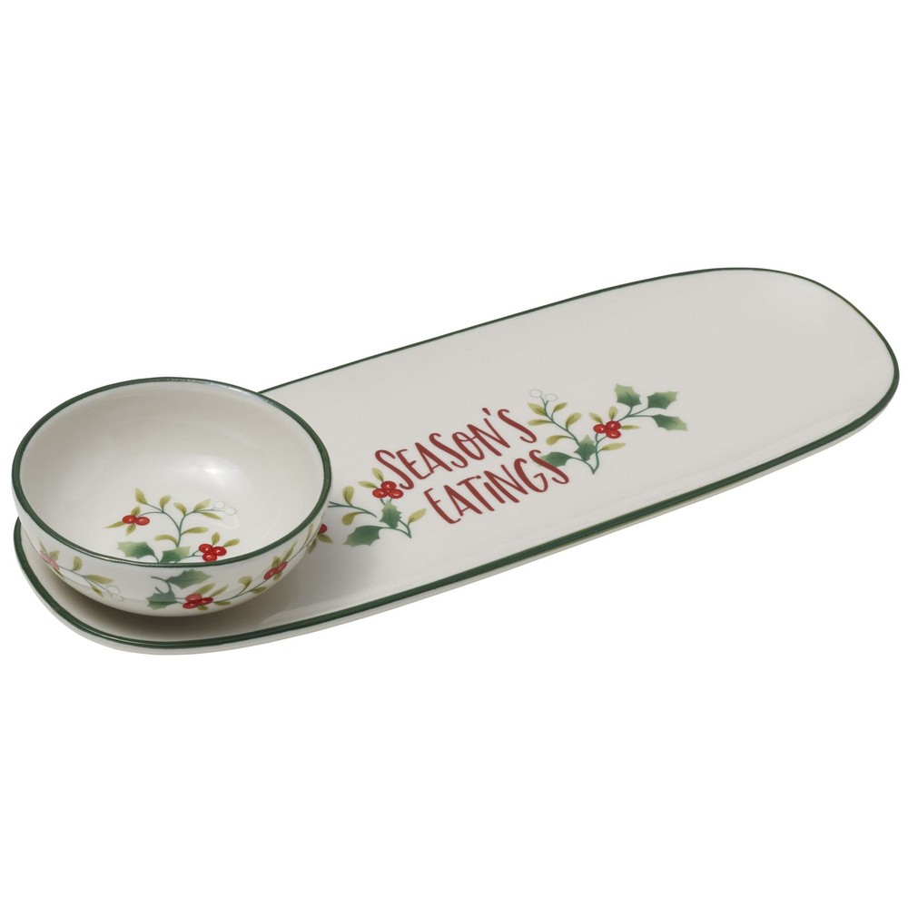 Winterberry Holiday Serving Tray Set with Dip Bowl - 2-Piece Multicolor  