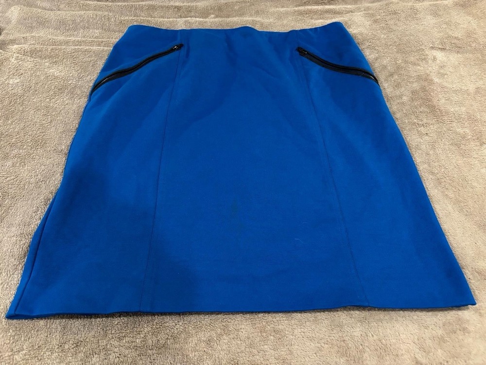 Alfani Blue Zip-Pocket A-Line Pencil Skirt Size 14 Stretch Edgy Office to Dinner