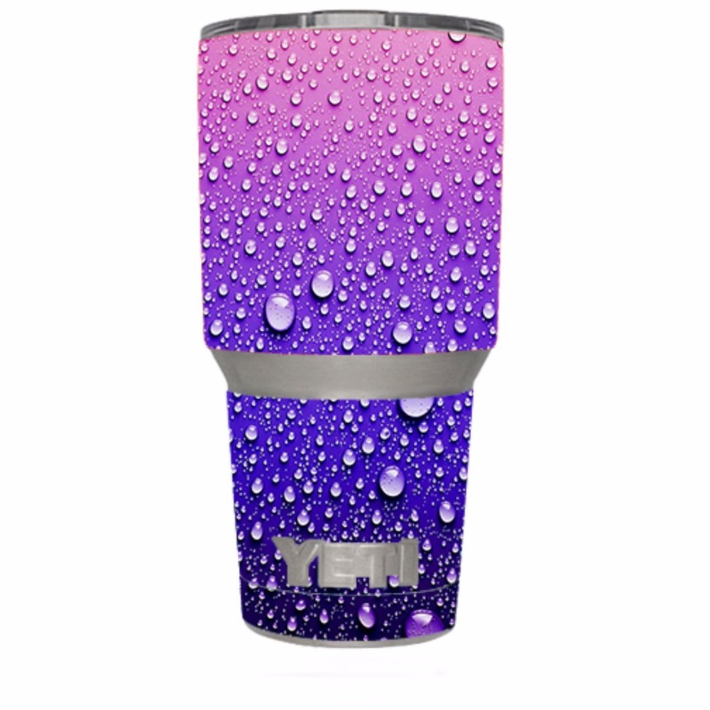 Skin Decal for Yeti 30 oz Rambler Tumbler / waterdrops on purple