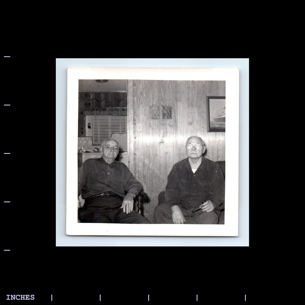 Old Square Photo MEN SITTING IN ROOM SMOKING TOBACCO PIPE