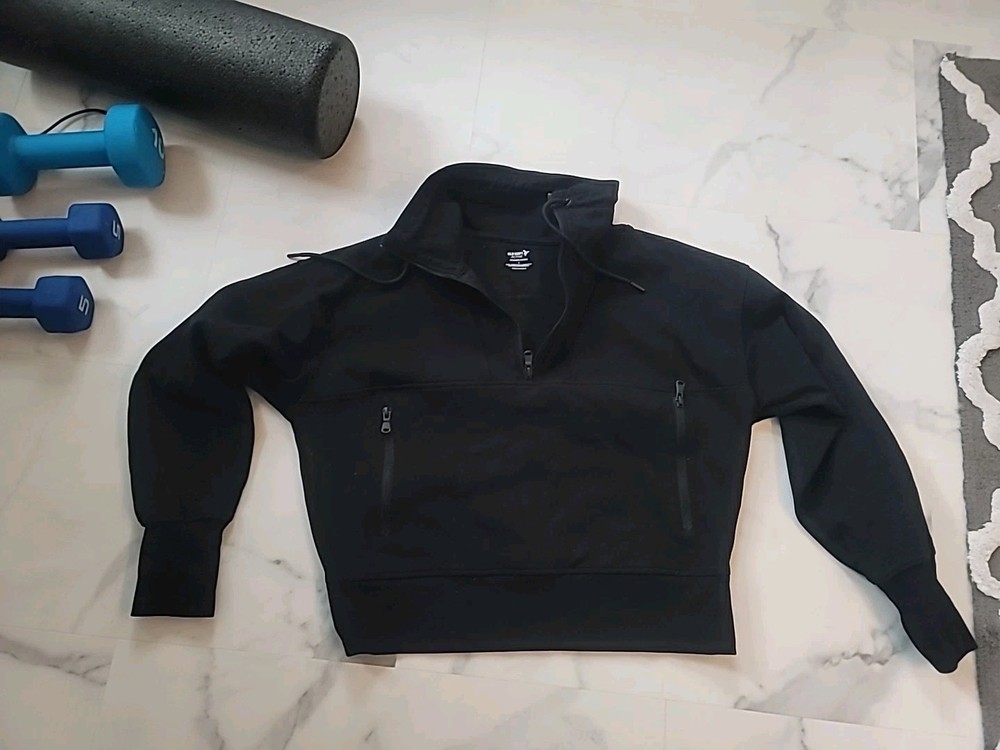 Womens Old Navy Solid Black Active Synamic Fleece Pull Over Sweat Shirt...