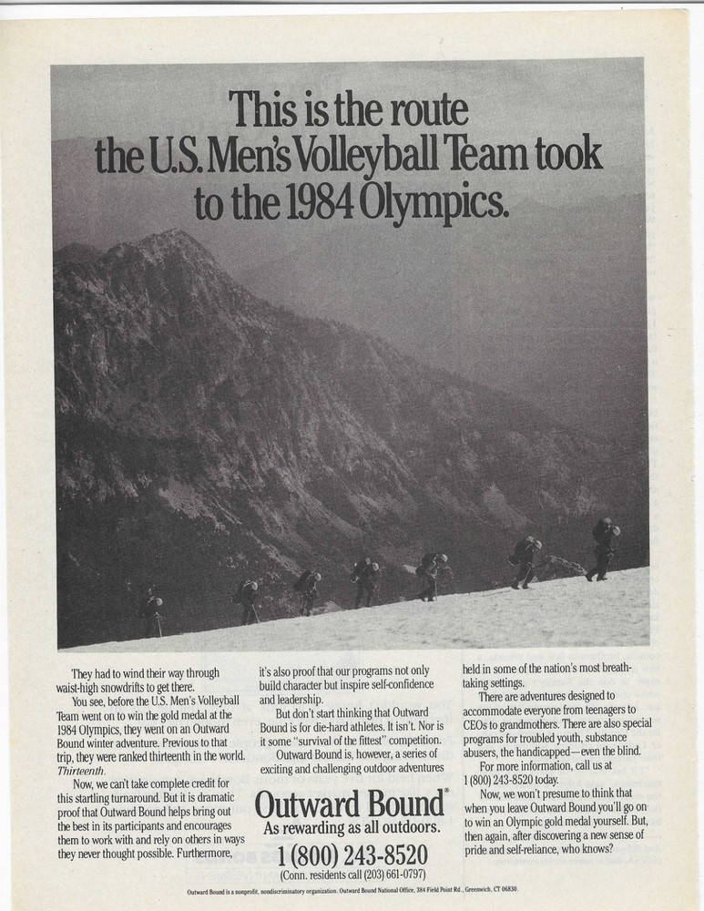 U.s. Men's Volleyball Team To The 1984 Olympics Outward Bound Original Print Ad