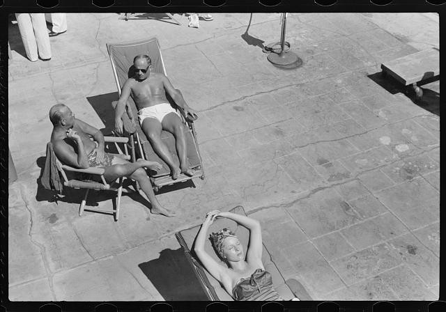 Photo:Miami Beach Florida 1939 June in January Poolside Sunbathers