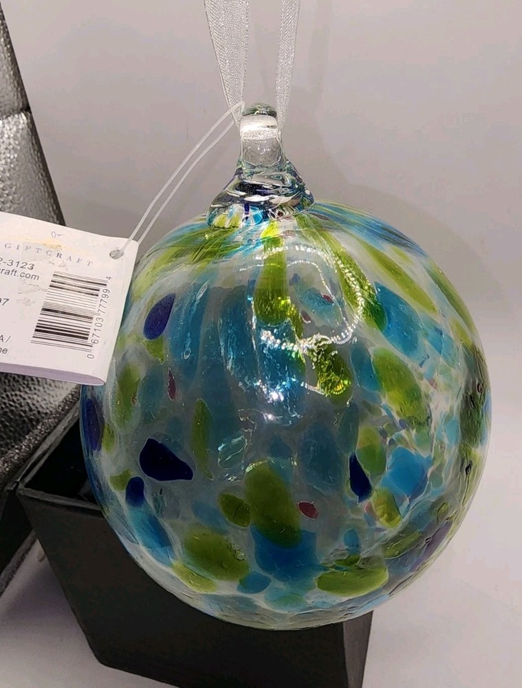 Hand Blown Glass Friendship Ball Christmas Ornament Multi Color Swirl