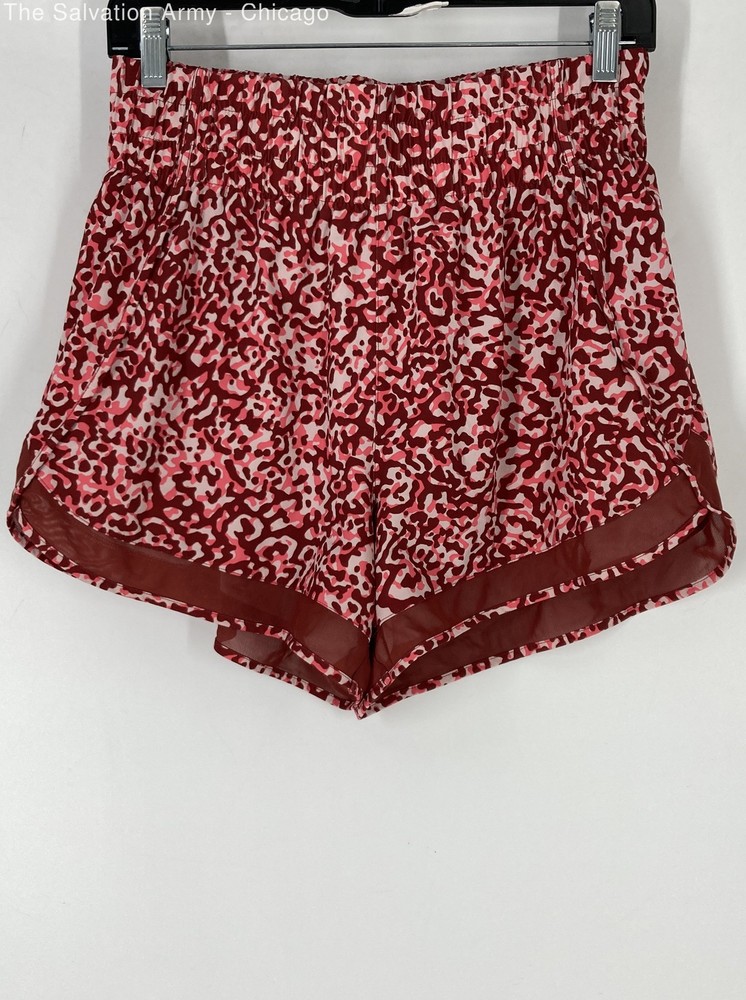 Athleta Womens Pink Maroon Printed Mesh Racer Run High Rise 3