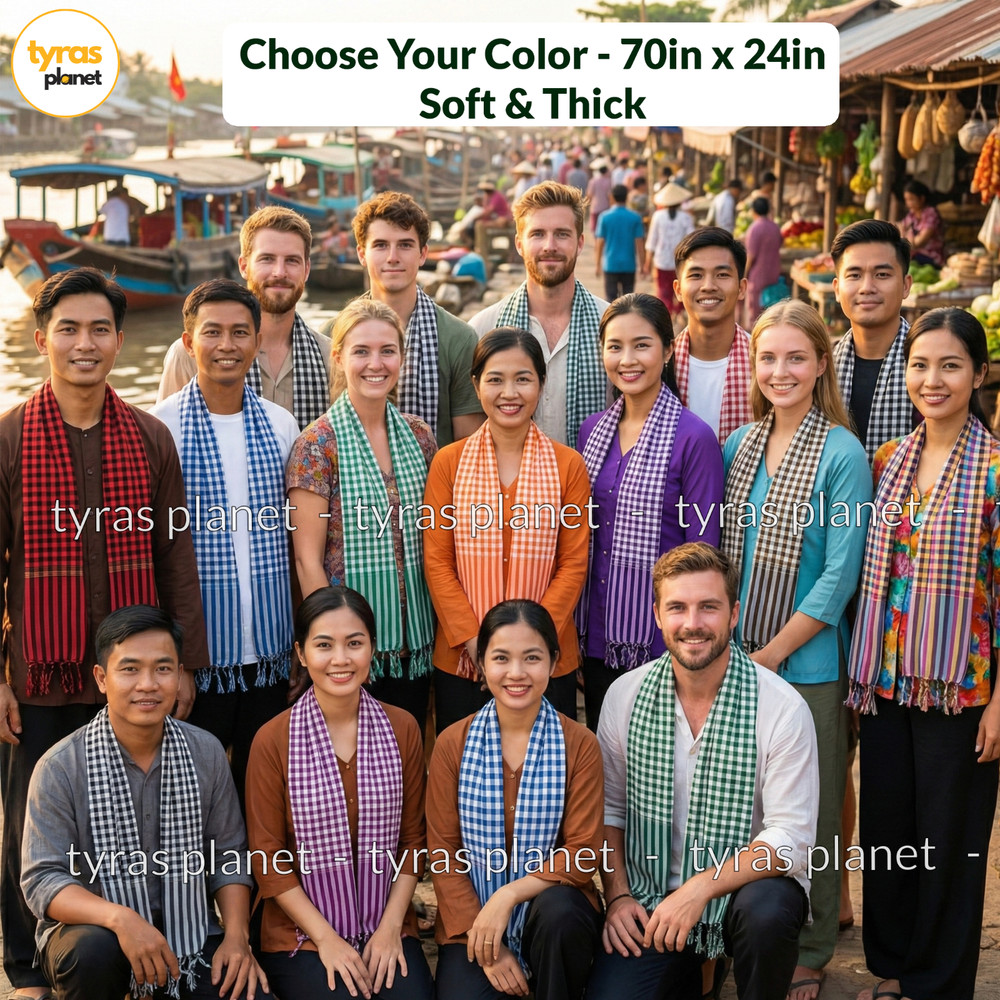 CHOOSE COLOR - Premium Traditional Khmer Scarf Soft & Thick Cotton (24in x 70in)