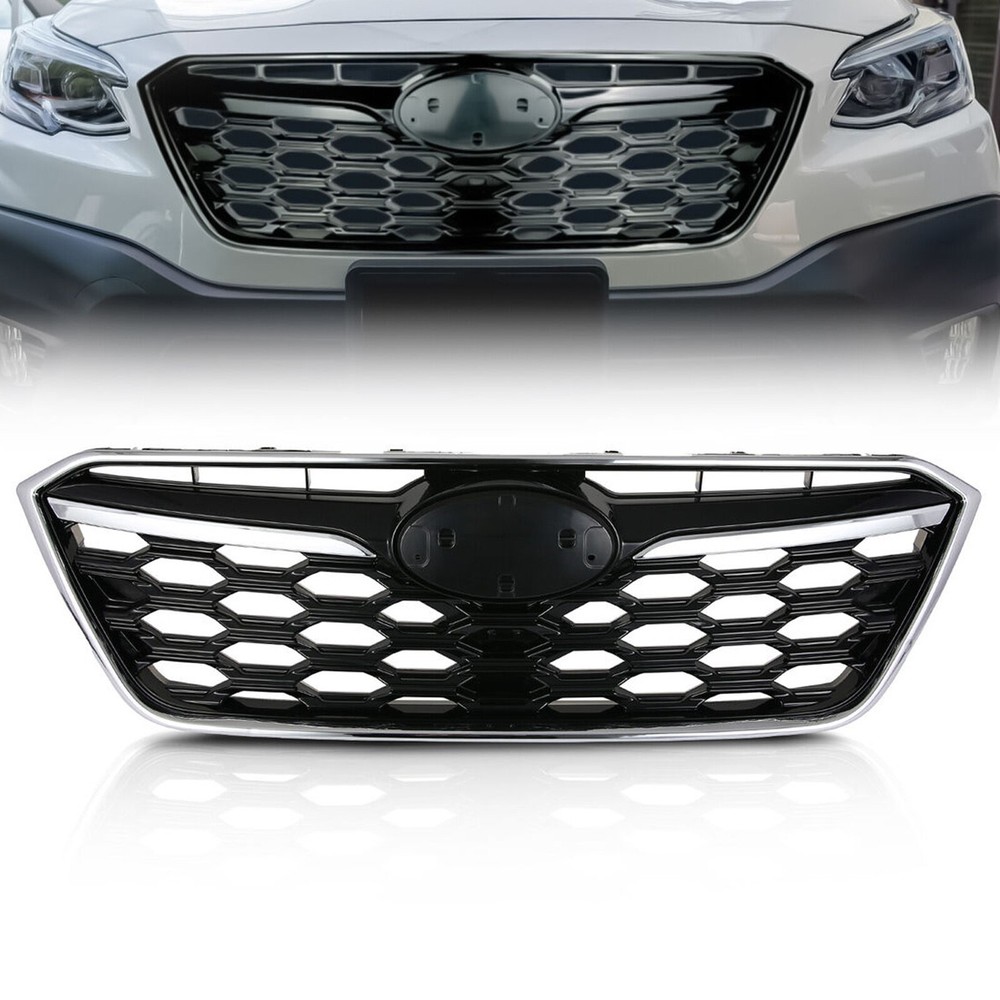 For 2020-2022 Subaru Outback Front Upper Grille Grill Glossy Black Chrome Trim