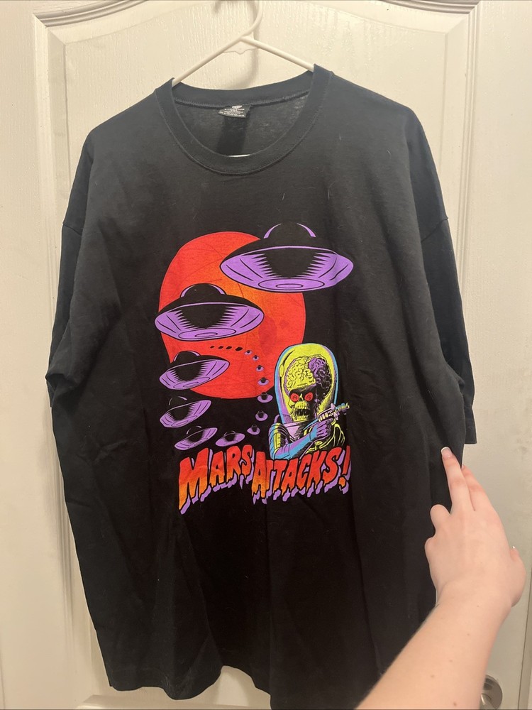 VTG Warner Brothers Mars Attacks T-shirt Mens XXL Faded Black 1996