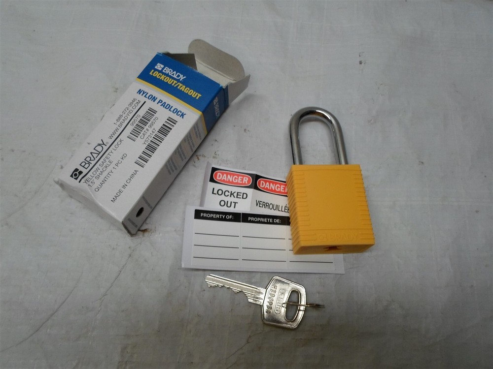 New: BRADY 99570 Lockout Padlock, KD, Yellow, 1/4 