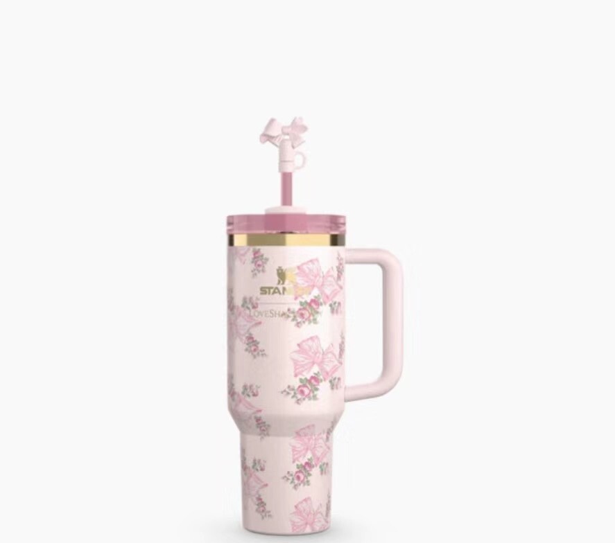 Love Shack Fancy Tumbler 40OZ Rosa Beaux Pink Holiday In Hand Tumbler
