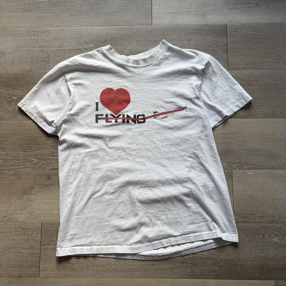 Vintage 80s I Love Flying Airplane Tee Shirt Men’s Large Aviation Graphic Tee