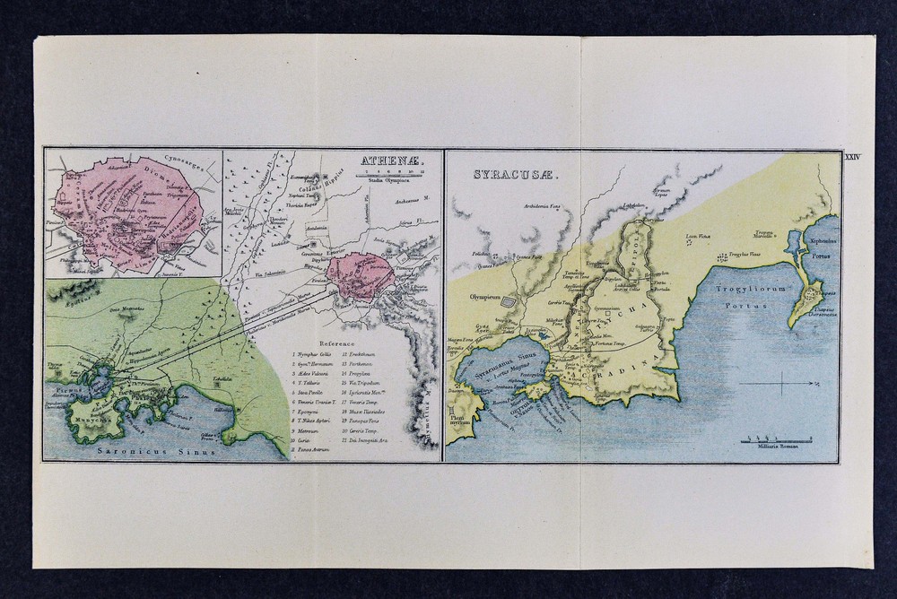 1908 Classical Map - Ancient Athens Piraeus Port Greece Syracuse Colony Italy