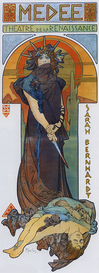 Vintage Mucha Medea Sarah Bernhardt Theater Poster Repro Free Shipping
