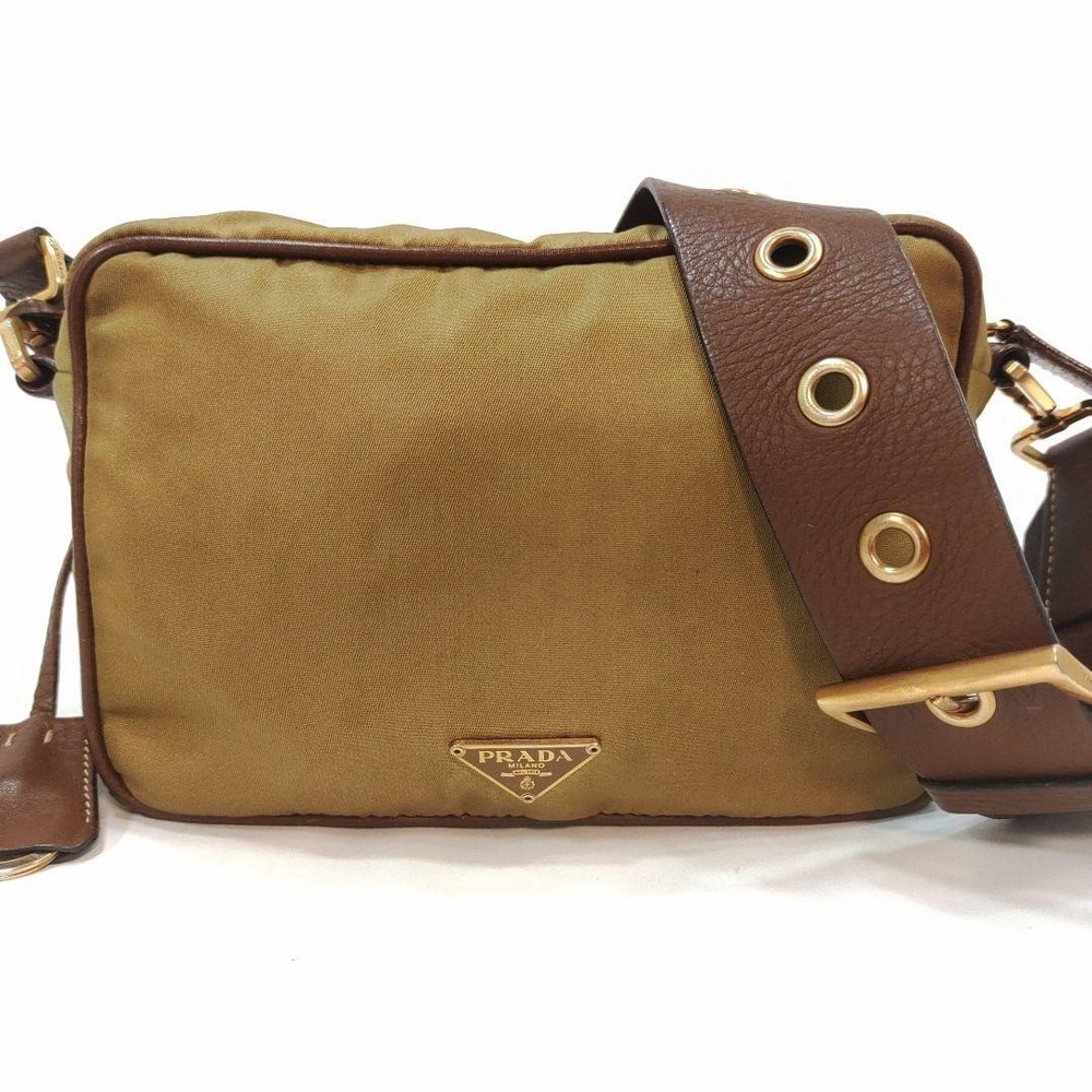 PRADA Nylon and Leather Camera Crossbody Bag with Shoulder Strap