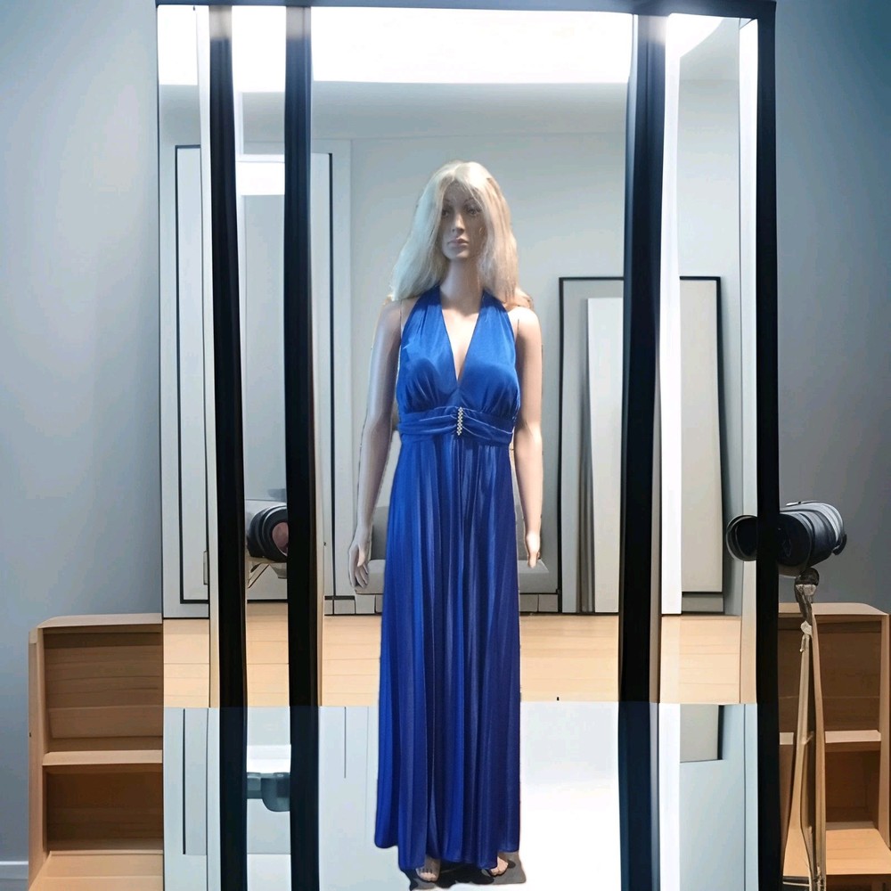 Betsy & Adam by Linda Bernell Prom Evening Dress Gown Blue Rhinestones Large L