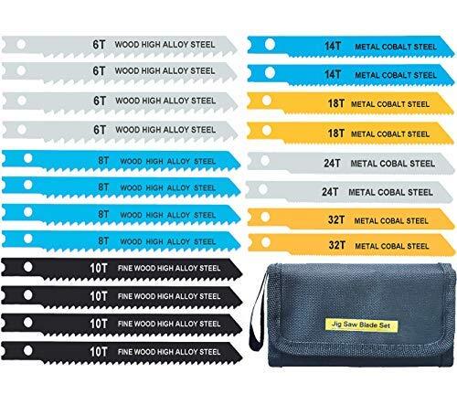 20-Piece Universal Jig Saw Blade Set for Wood Plastic Metal Cutting