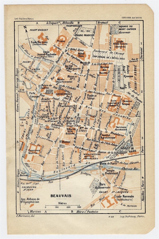 1930 Original Vintage City Map Of Beauvais / Boway / France