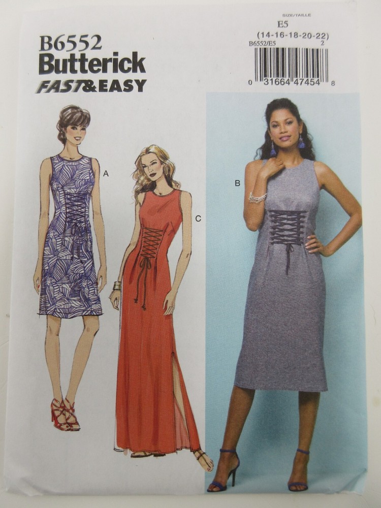 Butterick Sewing Pattern 6552 Misses Dress Lace Front Size 14-22