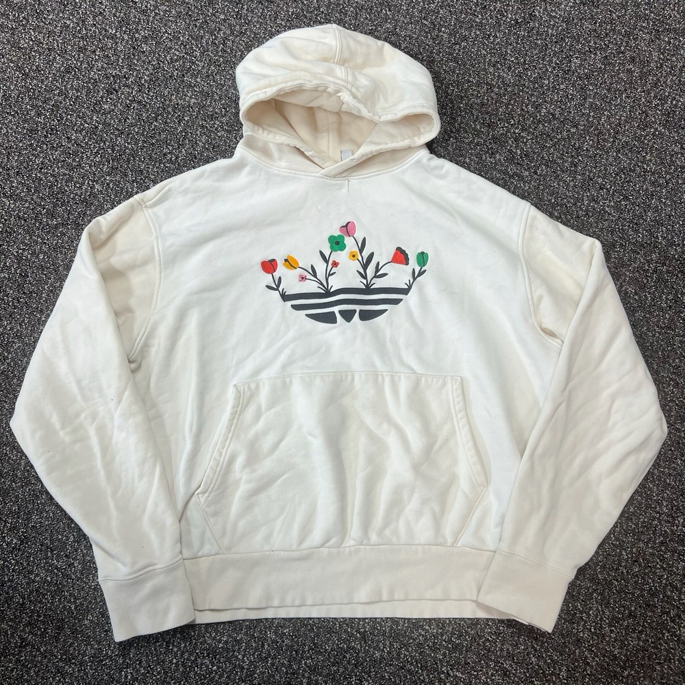 Adidas Floral Graphic Hoodie Sweatshirt Pullover White Roses XL Extra Large Wom