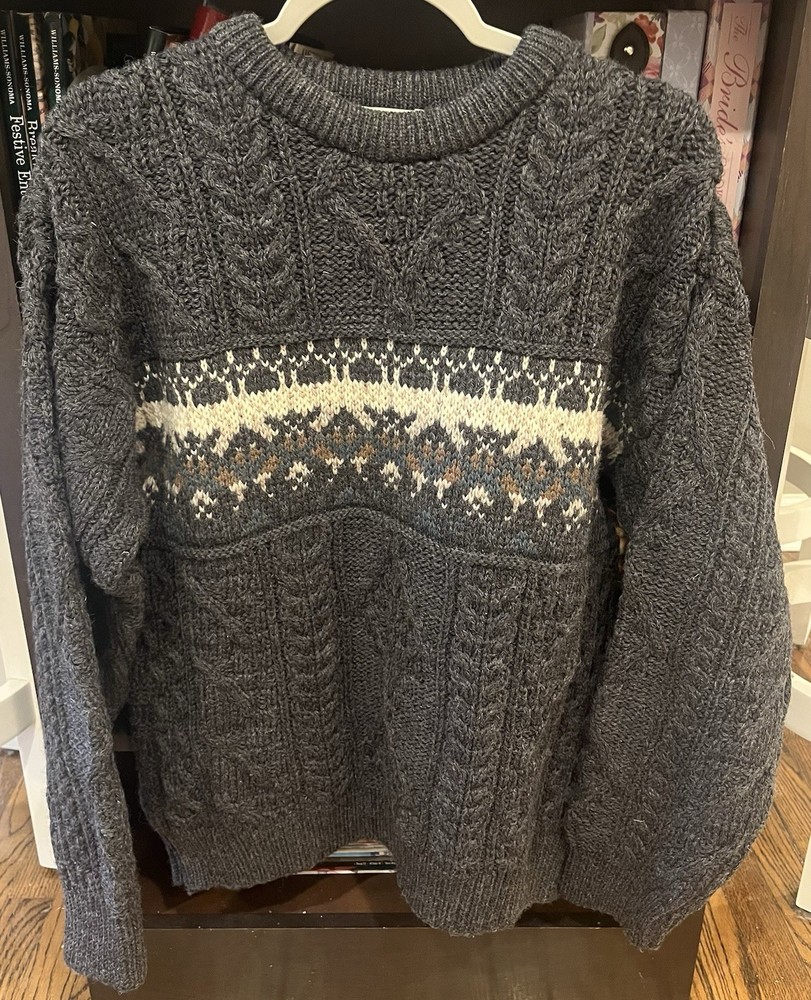 Vintage Celtic Country 100% Wool Crewneck Sweater Gray Made in Ireland Men’s M
