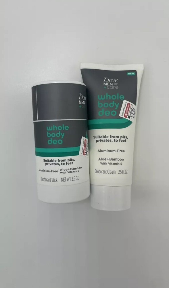 (2) Dove Men + Care Whole Body Deo Deodorant Stick & Cream- Aloe + Bamboo 2.6 oz