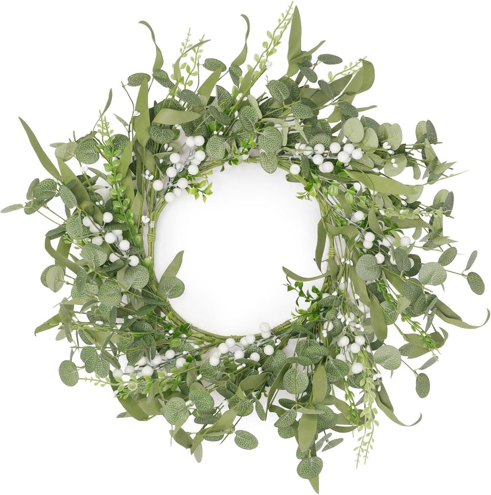 20 Inch Artificial Eucalyptus and Boxwood Wreath for Spring Summer Decor