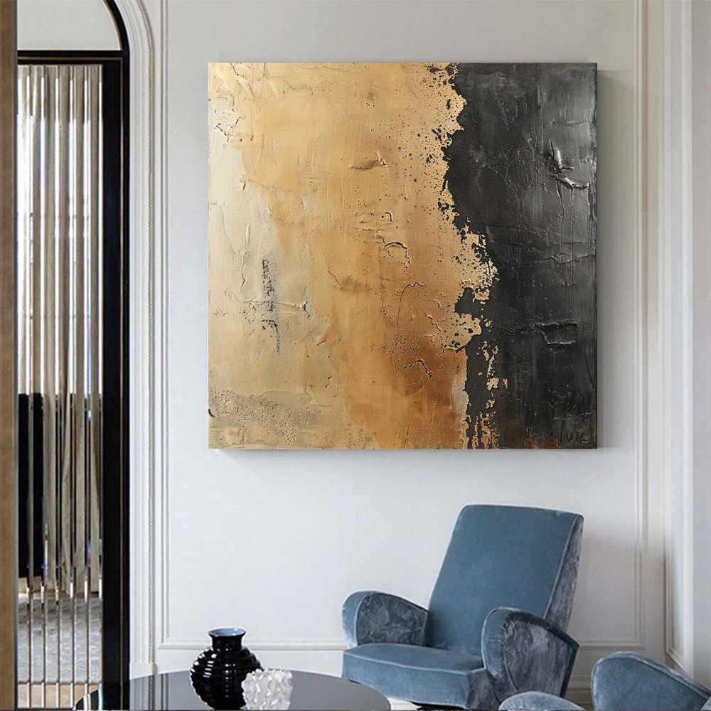 black Home Decor Handmade Abstract Oil Painting on canvsa Living Room yellow