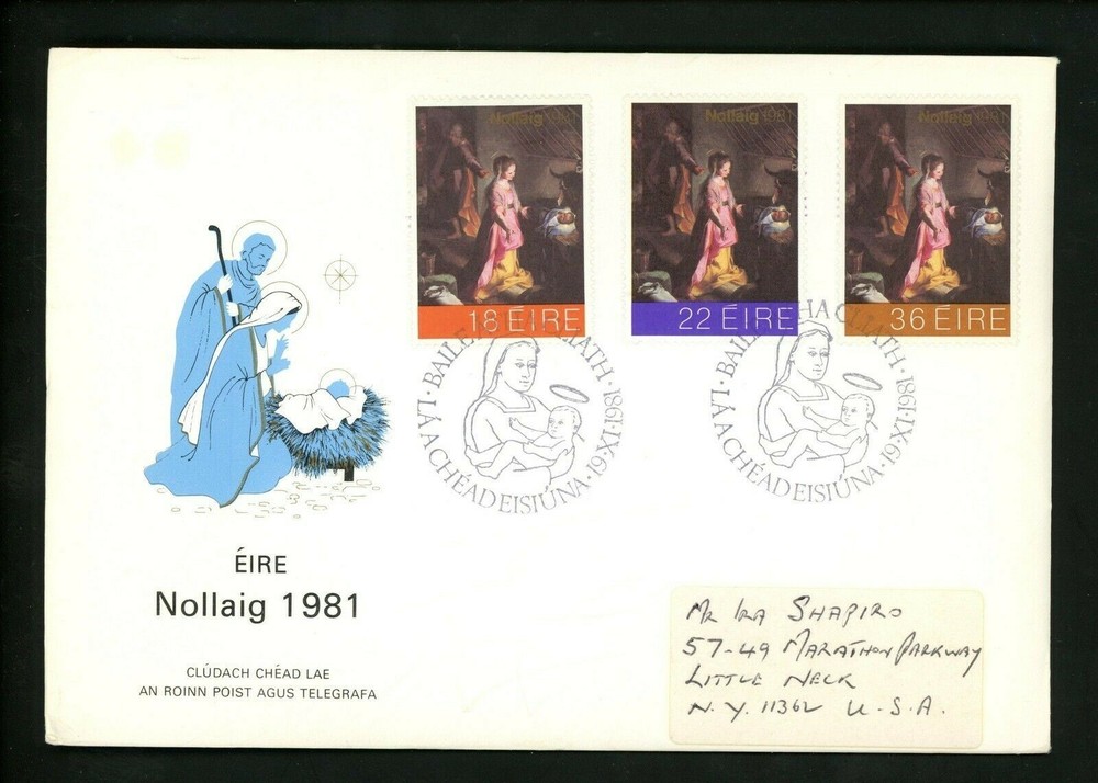 Postal History Ireland FDC #510-512 religion Christmas art paintings 1981