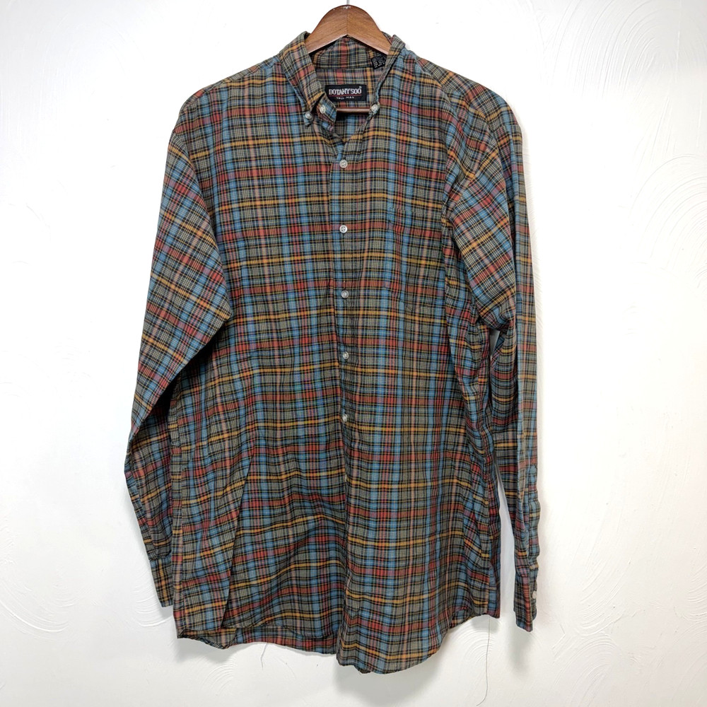 Vintage Botany 500 Men's Plaid Checkered Casual Button Down Shirt Sz Large Tall