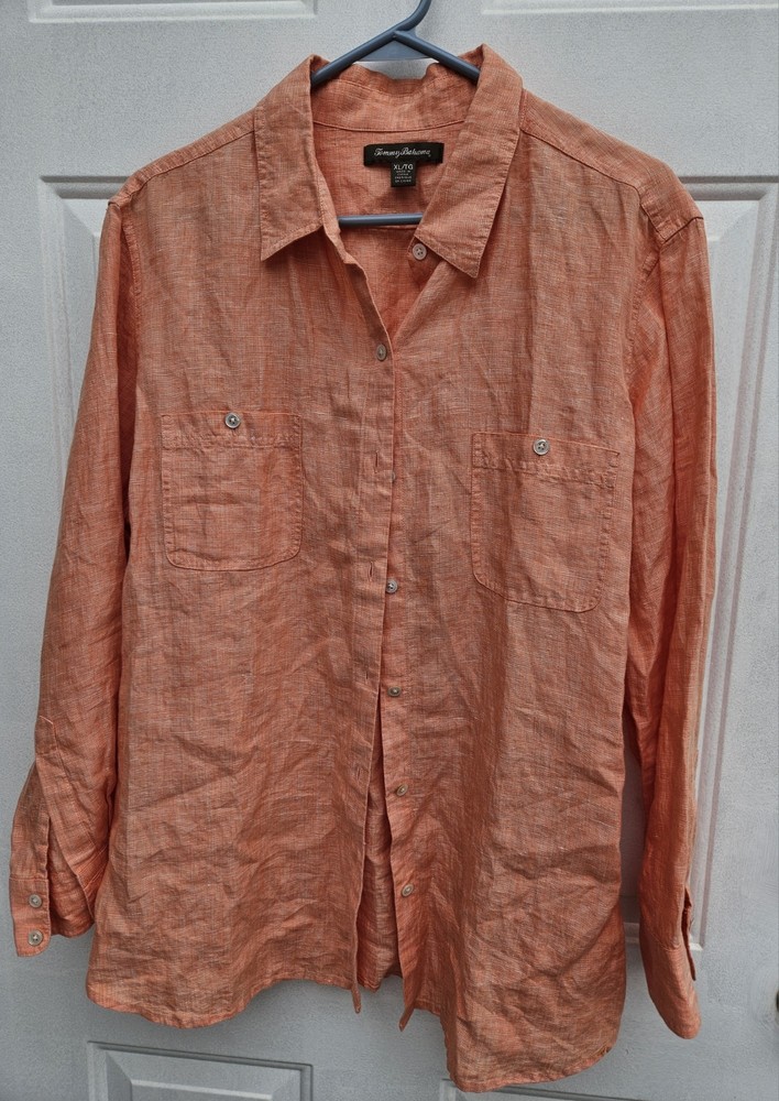 Tommy Bahama Women's Linen Long Sleeve Blouse XL Beach Coastal Quiet Luxury