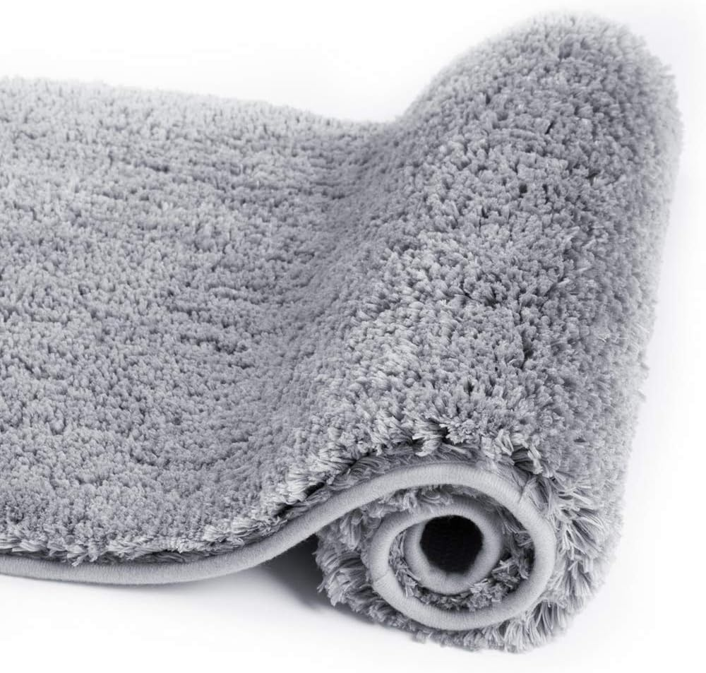 Bathroom Rug Non Slip Bath Mat 16 X 24 Grey Water Absorbent Soft Microfiber Mat