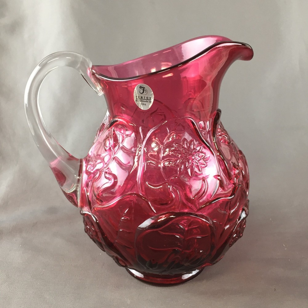 Vintage Fenton Cranberry Water Lily 7.5 Inch 40 oz Glass Pitcher