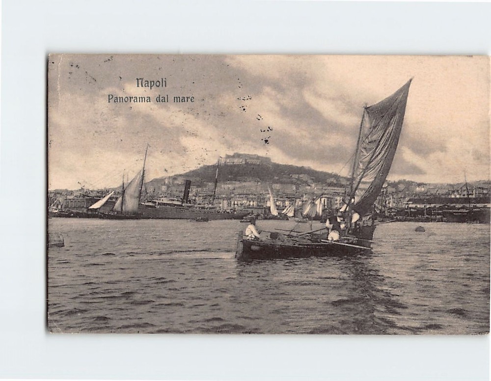 Postcard Panorama from the Sea Naples Italy