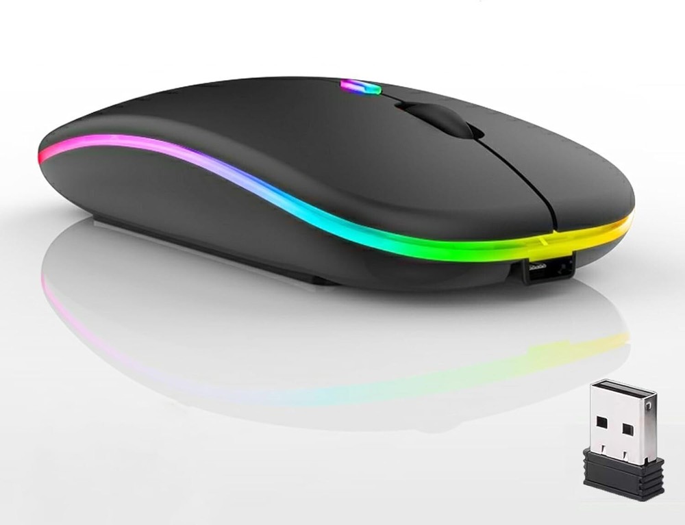 Wireless Bluetooth Mouse with LED Dual Mode Rechargeable Battery Silent Slim Design for Laptops