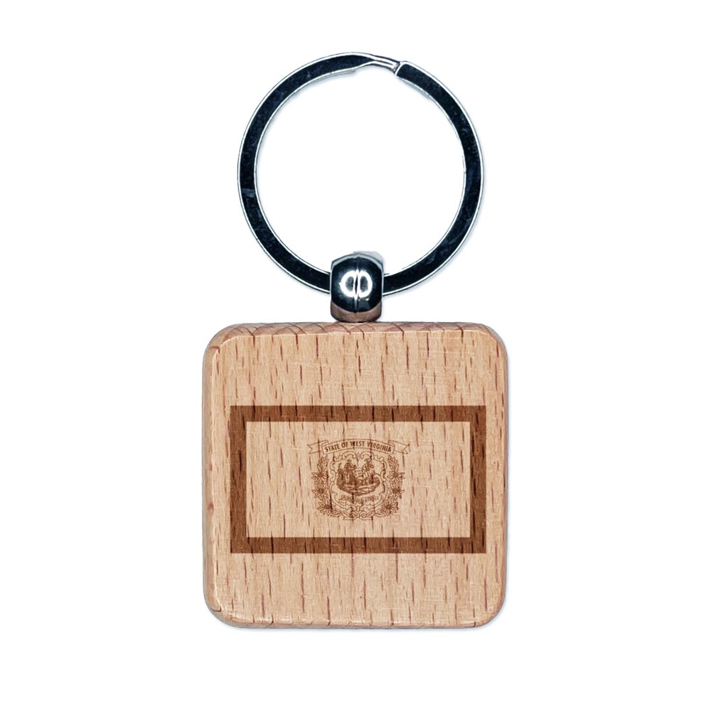 West Virginia State Flag Engraved Wood Square Keychain Tag Charm